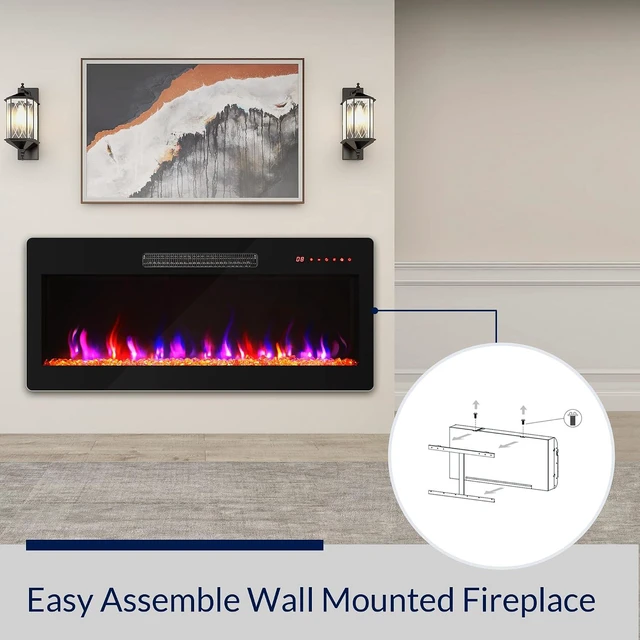 Alt view image 4 of 7 - BELLEZE 36" Electric Fireplace Heater, 1400 W Recessed & Wall Mounted Electric Fireplace with Remote Control, Heater with Adjustable Flame Color and Brightness, Timer, Touch Screen