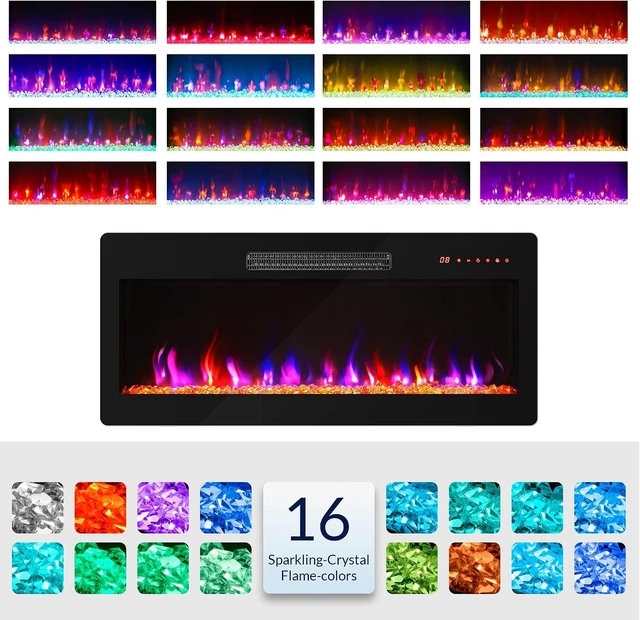 Alt view image 3 of 7 - BELLEZE 36" Electric Fireplace Heater, 1400 W Recessed & Wall Mounted Electric Fireplace with Remote Control, Heater with Adjustable Flame Color and Brightness, Timer, Touch Screen