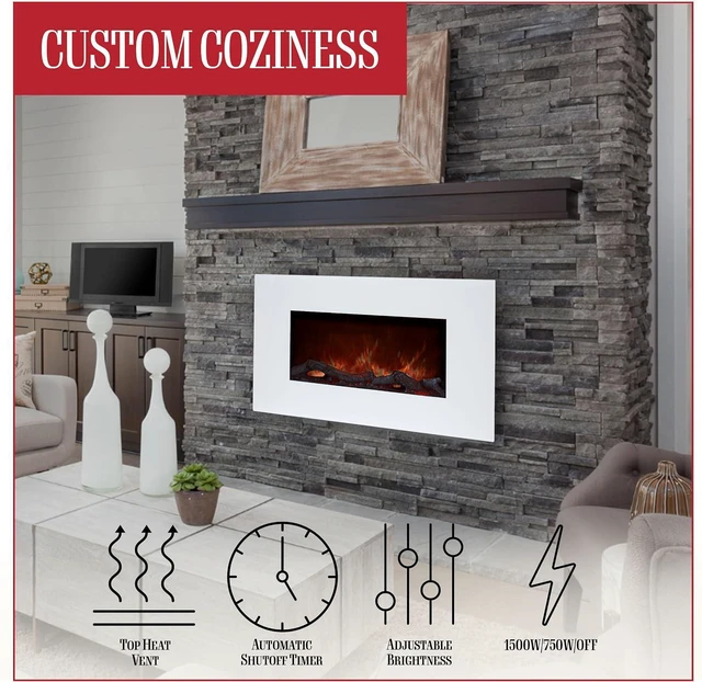 Alt view image 5 of 7 - Northwest Wall Mounted Electric Fireplace Heater, White, 36 x 6 x 18