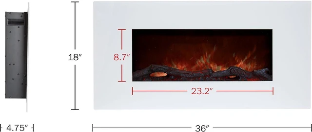 Alt view image 7 of 7 - Northwest Wall Mounted Electric Fireplace Heater, White, 36 x 6 x 18