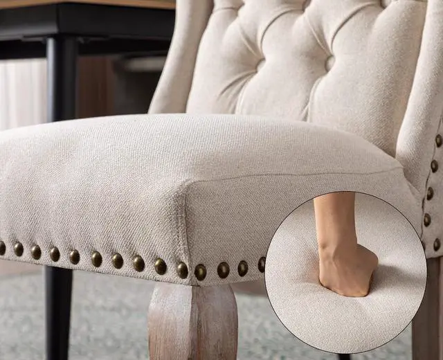 Alt view image 5 of 7 - Upholstered Dining Chairs Set of 2 for Kitchen and Dining Room Farmhouse Fabric Tufted Accent Chairs for Living Room and Bedroom with Wooden Legs, Cream