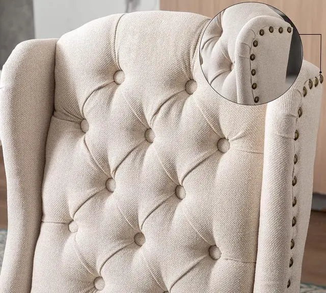 Alt view image 4 of 7 - Upholstered Dining Chairs Set of 2 for Kitchen and Dining Room Farmhouse Fabric Tufted Accent Chairs for Living Room and Bedroom with Wooden Legs, Cream