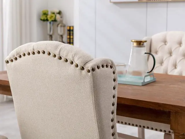 Alt view image 6 of 7 - Upholstered Dining Chairs Set of 2 for Kitchen and Dining Room Farmhouse Fabric Tufted Accent Chairs for Living Room and Bedroom with Wooden Legs, Cream