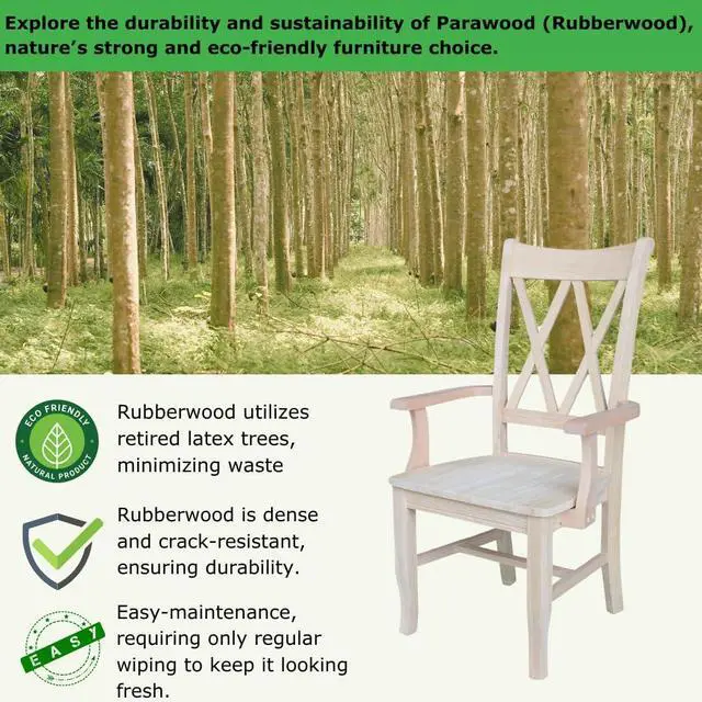 Alt view image 3 of 7 - IC International Concepts Solid Wood Double X-Back Arm Chair, Unfinished