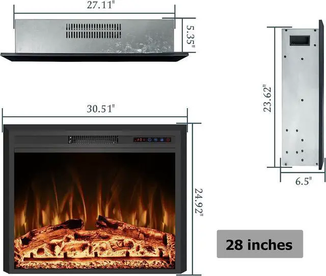 Alt view image 3 of 7 - 30" Width Electric Fireplace Inserts with Adjustable Flame Colors, Fireplace Heater with Touch Screen & Remote Control, Recessed in Wall, 750/1500W, Timer