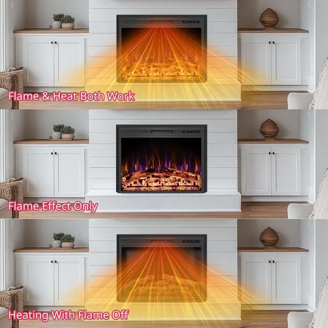Alt view image 4 of 7 - 30" Width Electric Fireplace Inserts with Adjustable Flame Colors, Fireplace Heater with Touch Screen & Remote Control, Recessed in Wall, 750/1500W, Timer