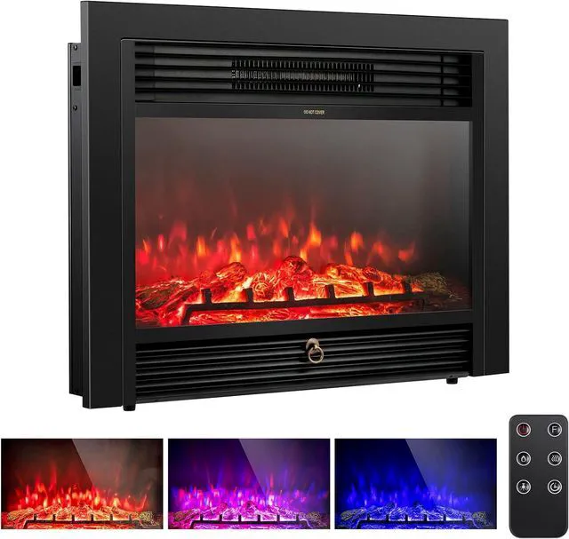 Main image of GLACER 28.5'' Electric Fireplace Insert, Recessed & Freestanding with Adjustable Flame Color Timer, Indoor Heater w/Remote Control (750W/1500W) Black