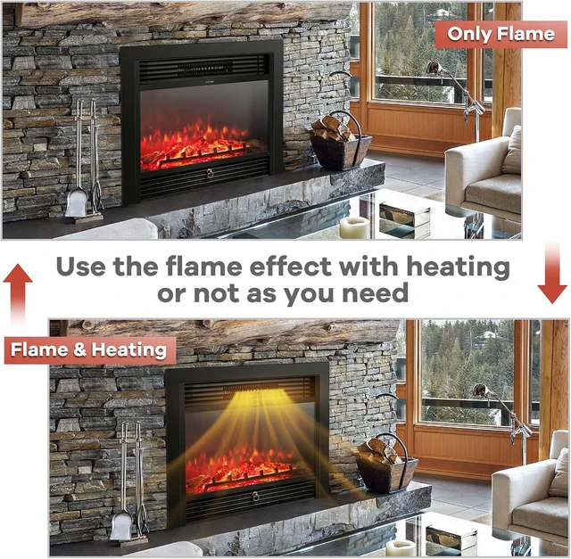 Alt view image 2 of 7 - GLACER 28.5'' Electric Fireplace Insert, Recessed & Freestanding with Adjustable Flame Color Timer, Indoor Heater w/Remote Control (750W/1500W) Black