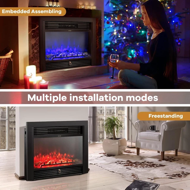 Alt view image 4 of 7 - GLACER 28.5'' Electric Fireplace Insert, Recessed & Freestanding with Adjustable Flame Color Timer, Indoor Heater w/Remote Control (750W/1500W) Black