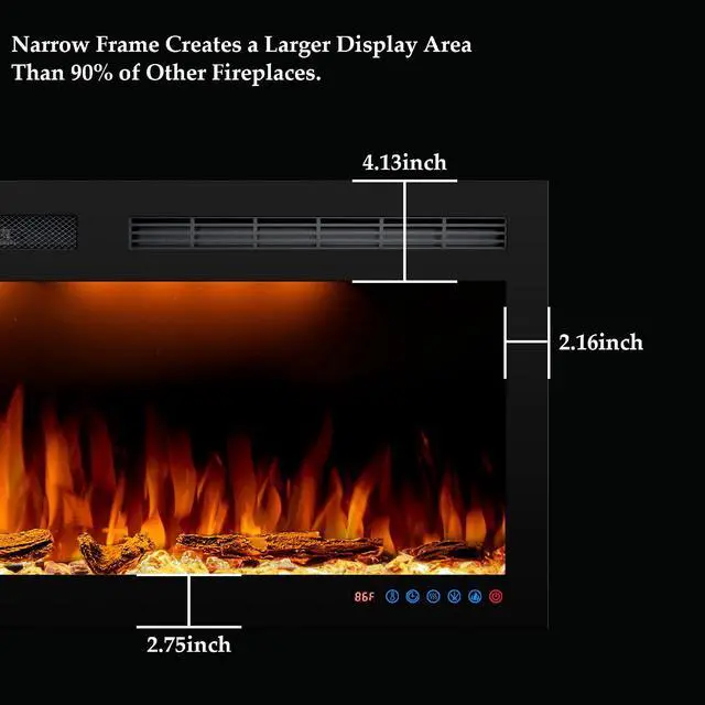 Alt view image 2 of 7 - 40inch Electric Fireplace, Recessed& Wall Mounted Fireplace Heater with Larger Screen, Colorful Flame Warm and Decorate Home with Remote Control, 750W/1500W, Black