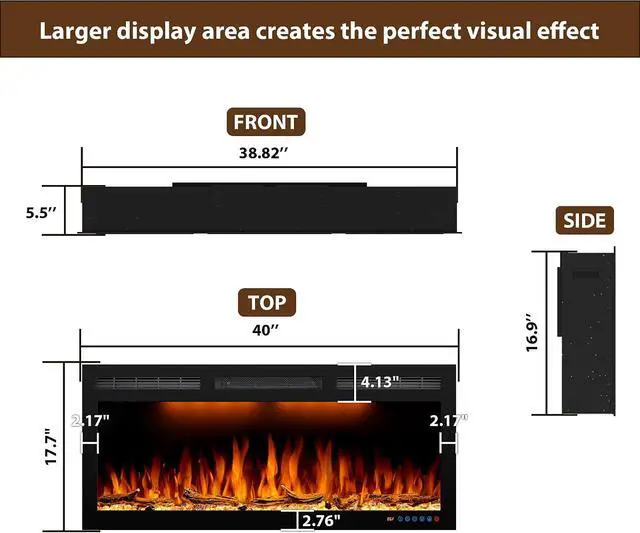 Alt view image 3 of 7 - 40inch Electric Fireplace, Recessed& Wall Mounted Fireplace Heater with Larger Screen, Colorful Flame Warm and Decorate Home with Remote Control, 750W/1500W, Black