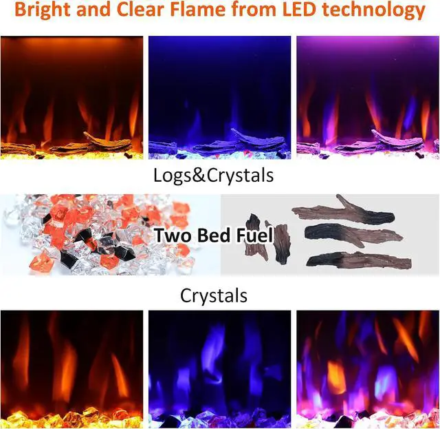 Alt view image 6 of 7 - 40inch Electric Fireplace, Recessed& Wall Mounted Fireplace Heater with Larger Screen, Colorful Flame Warm and Decorate Home with Remote Control, 750W/1500W, Black