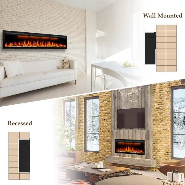 Alt view image 7 of 7 - 40inch Electric Fireplace, Recessed& Wall Mounted Fireplace Heater with Larger Screen, Colorful Flame Warm and Decorate Home with Remote Control, 750W/1500W, Black