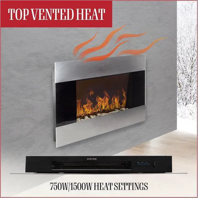 Alt view image 5 of 7 - Northwest Electric Fireplace, Silver, 36 x 8.6 x 22