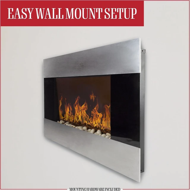 Alt view image 6 of 7 - Northwest Electric Fireplace, Silver, 36 x 8.6 x 22
