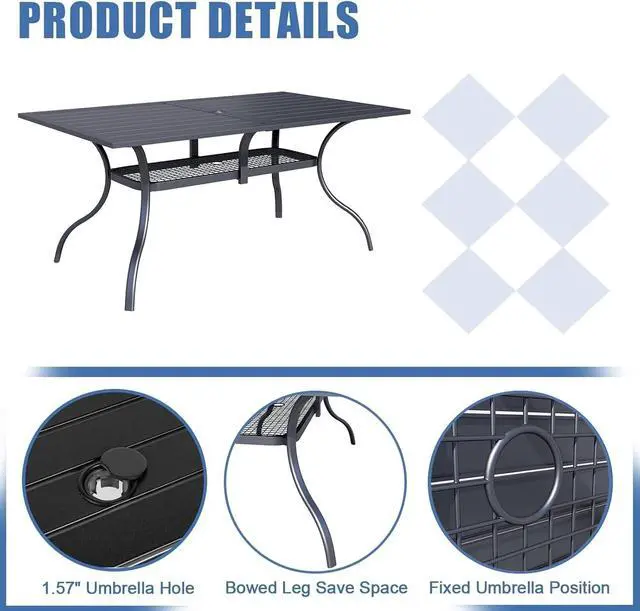 Alt view image 5 of 7 - Crownland 7 PCS Furniture Patio Dining Set, 6 Stackable Metal Chairs and Rectangular Outdoor Dining Table with 1.57" Umbrella Hole(Metal Tabletop)