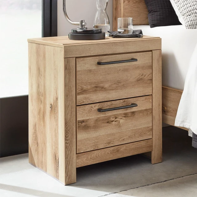 Alt view image 2 of 7 - Signature Design by Ashley Rustic Nightstand with USB, Brown Bedside Table