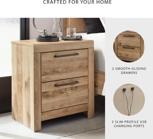 Alt view image 4 of 7 - Signature Design by Ashley Rustic Nightstand with USB, Brown Bedside Table
