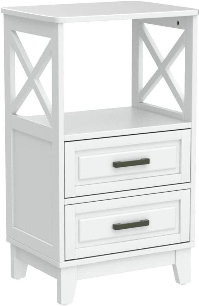 Alt view image 5 of 7 - FansaFurn Tall Nightstand Wooden Rustic Bedside End Table for Bedroom, Living Room, 13" D x 18" W x 28" H(Set of 2), White