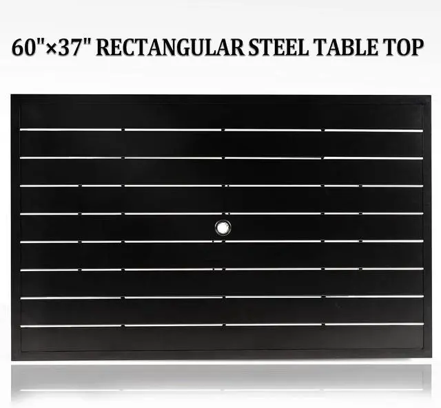 Alt view image 6 of 7 - Crownland 7 PCS Furniture Patio Dining Set, 6 Stackable Metal Chairs and Rectangular Outdoor Dining Table with 1.57" Umbrella Hole(Metal Tabletop)