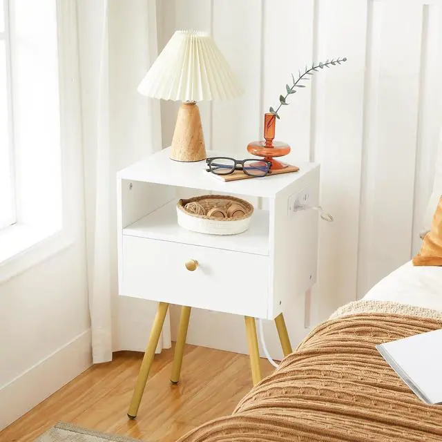 Alt view image 2 of 7 - HOOBRO Nightstand with Charging Station, Small End Table for Tight Spaces