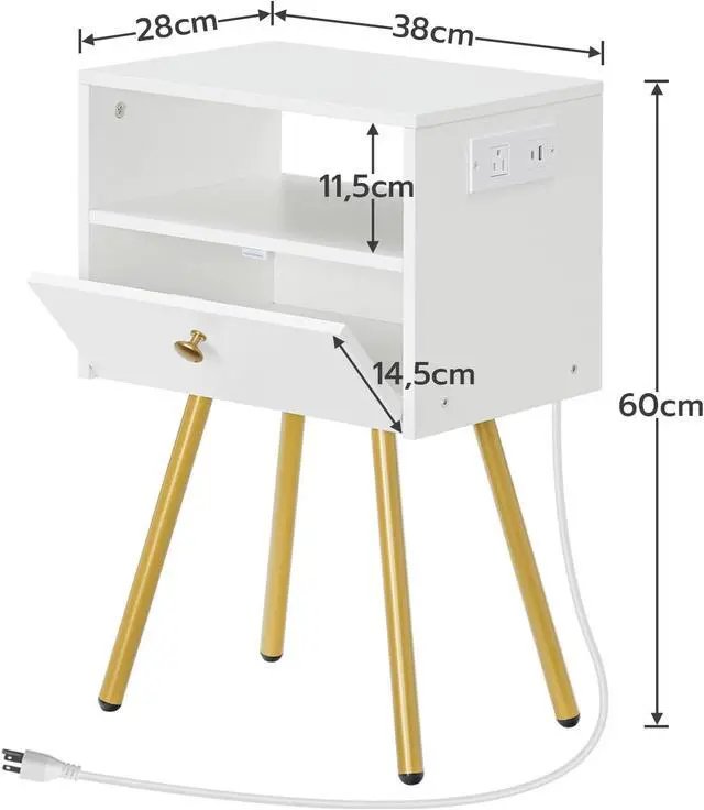 Alt view image 3 of 7 - HOOBRO Nightstand with Charging Station, Small End Table for Tight Spaces