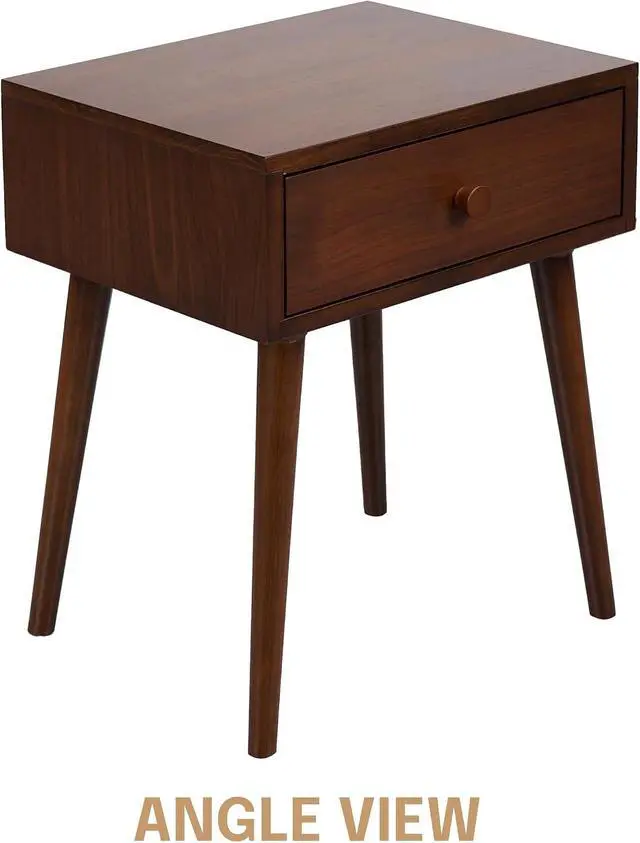 Alt view image 5 of 7 - NTC Lux Solid Wood Nightstand with Drawer, Mid Century Modern Side Table Bedroom, Bedside Furniture, Night Stand, End Table, Easy Assembly - Dark Walnut
