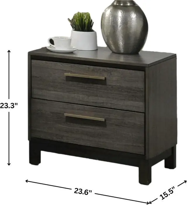 Alt view image 2 of 6 - Roundhill Furniture Loana Wood 2-Drawer Nightstand, Antique Grey