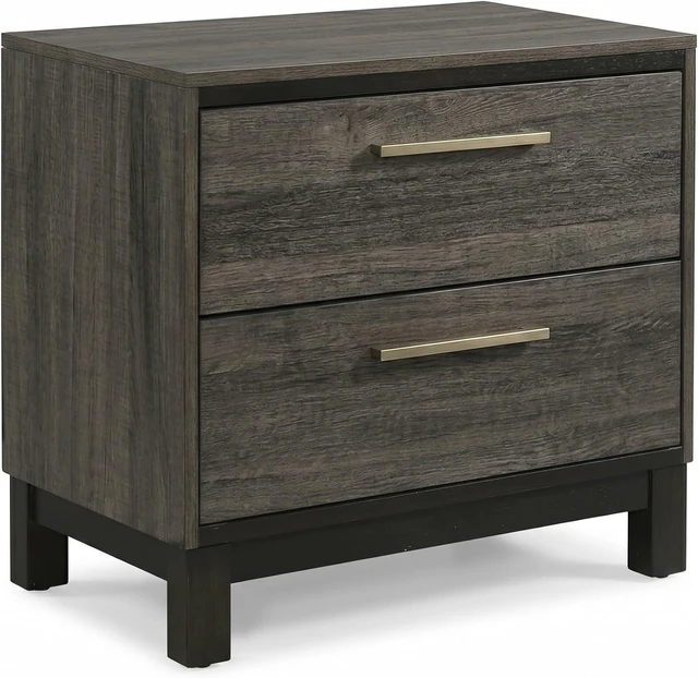Alt view image 3 of 6 - Roundhill Furniture Loana Wood 2-Drawer Nightstand, Antique Grey