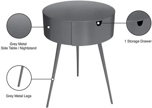 Alt view image 4 of 6 - Meridian Furniture Bali Collection Modern | Contemporary Durable Metal Side Table/Nightstand, 16" W x 16" D x 23" H, Grey