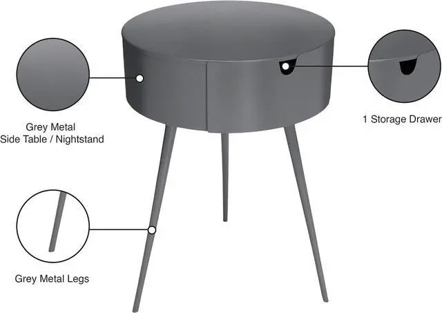 Alt view image 6 of 6 - Meridian Furniture Bali Collection Modern | Contemporary Durable Metal Side Table/Nightstand, 16" W x 16" D x 23" H, Grey