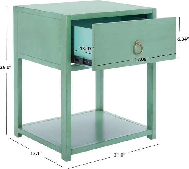 Alt view image 3 of 6 - SAFAVIEH Furniture - Sadie 1-Drawer Nightstand - Turquoise - Wood - Glam Gold Hardware Design - Ideal for Bedroom, 21"W x 17.2"D x 26"H - Fully Assembled (NST9201C)