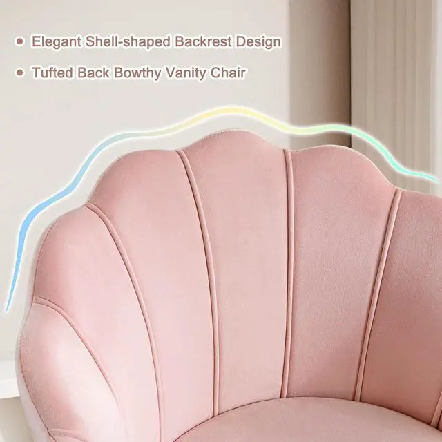 Alt view image 5 of 7 - Furnimart Pink Vanity Chair with Back, Velvet Shell Accent Chairs for Living Room Bedroom, Criss Cross Chair with Gold Legs no Wheels, Seat for Make up