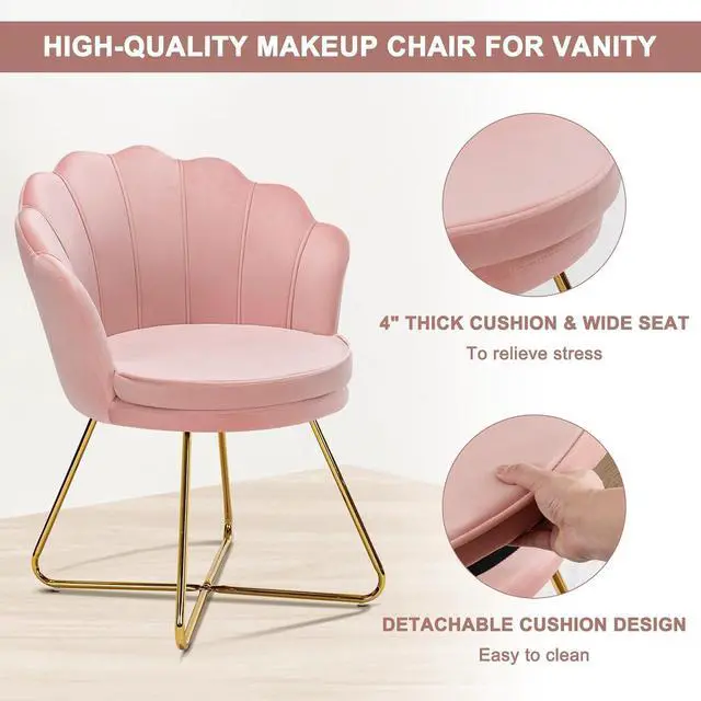 Alt view image 6 of 7 - Furnimart Pink Vanity Chair with Back, Velvet Shell Accent Chairs for Living Room Bedroom, Criss Cross Chair with Gold Legs no Wheels, Seat for Make up