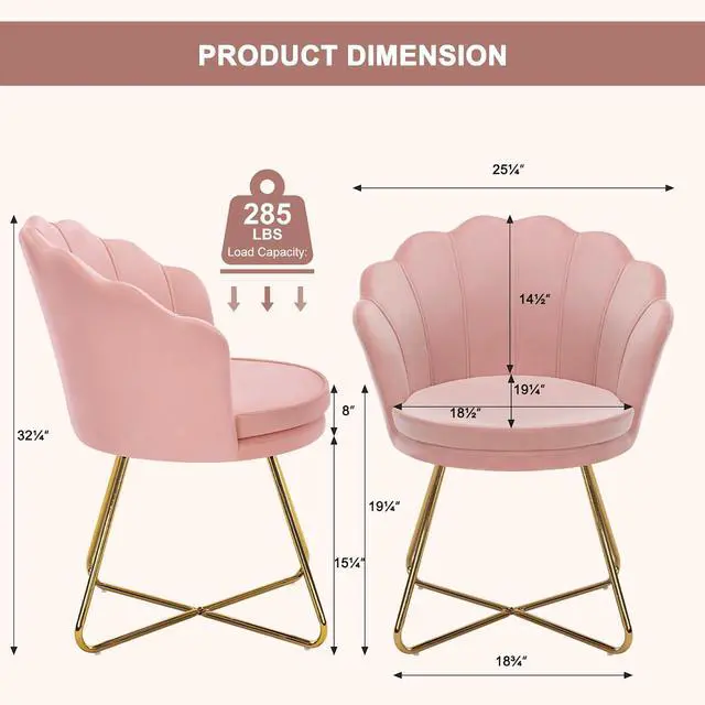 Alt view image 3 of 7 - Furnimart Pink Vanity Chair with Back, Velvet Shell Accent Chairs for Living Room Bedroom, Criss Cross Chair with Gold Legs no Wheels, Seat for Make up