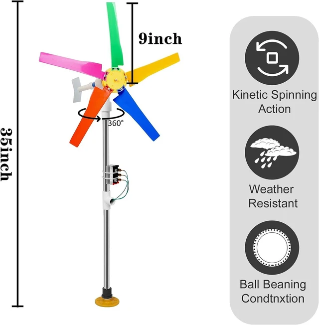 Alt view image 3 of 7 - DIY Small Wind Turbine Generator Kit and Light Strip for Backyard Decoration Free Energy Generator Garden Decor 18 Inches Diameter