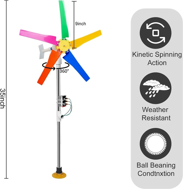 Alt view image 7 of 7 - DIY Small Wind Turbine Generator Kit and Light Strip for Backyard Decoration Free Energy Generator Garden Decor 18 Inches Diameter