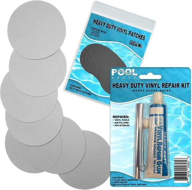 Main image of Heavy Duty Vinyl Repair Patch Kit for Above-Ground Pool Liner Repair; Glue and Patch Inflatables; Boat; Raft; Kayak; Air Beds; Inflatable Mattress Repair