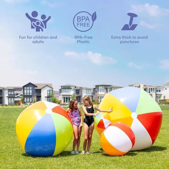 Alt view image 4 of 6 - Top Race 2-Pack Giant Beach Balls 42-Inch Inflatable Pool Balls for Swimming and Outdoor Fun - Multicolor Big Shiny Ball for Beach Party and Summer Games