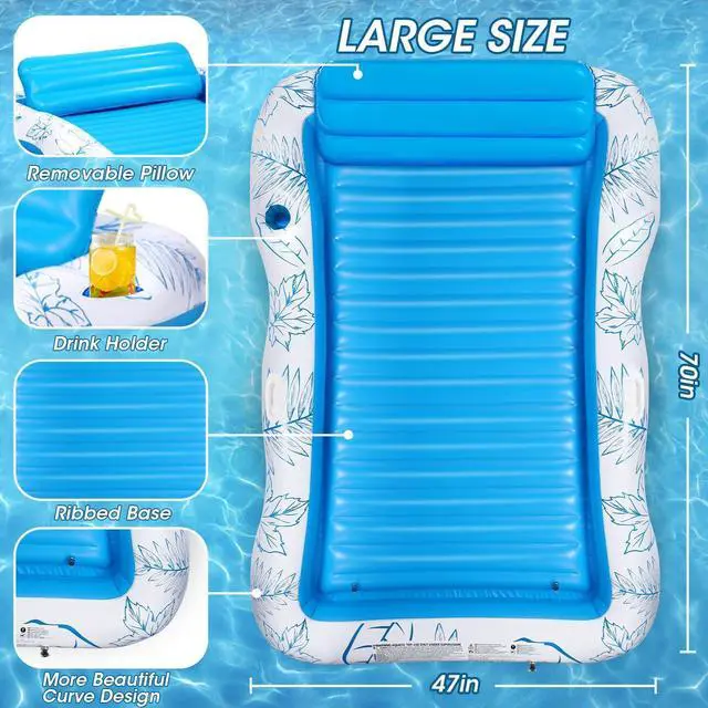 Alt view image 2 of 6 - Inflatable Adult Pool Lounger Float - BAIAI Large Beach Sun Tanning Floats Raft Sunbathing Water Lounge Floaties Tub with Drink Holder - Blow Up River & Lake Suntan Floating Swimming Mattress Mat