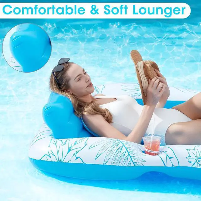 Alt view image 4 of 6 - Inflatable Adult Pool Lounger Float - BAIAI Large Beach Sun Tanning Floats Raft Sunbathing Water Lounge Floaties Tub with Drink Holder - Blow Up River & Lake Suntan Floating Swimming Mattress Mat