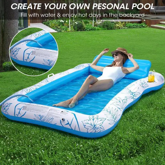 Alt view image 3 of 6 - Inflatable Adult Pool Lounger Float - BAIAI Large Beach Sun Tanning Floats Raft Sunbathing Water Lounge Floaties Tub with Drink Holder - Blow Up River & Lake Suntan Floating Swimming Mattress Mat