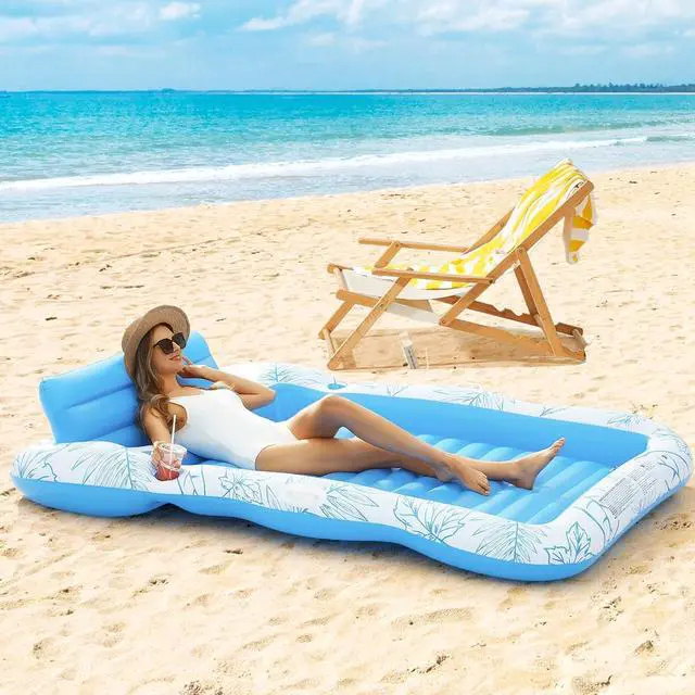 Alt view image 5 of 6 - Inflatable Adult Pool Lounger Float - BAIAI Large Beach Sun Tanning Floats Raft Sunbathing Water Lounge Floaties Tub with Drink Holder - Blow Up River & Lake Suntan Floating Swimming Mattress Mat