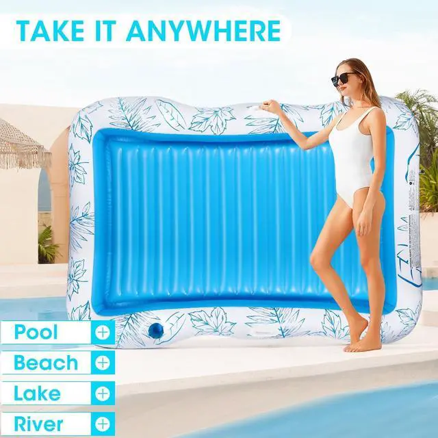 Alt view image 6 of 6 - Inflatable Adult Pool Lounger Float - BAIAI Large Beach Sun Tanning Floats Raft Sunbathing Water Lounge Floaties Tub with Drink Holder - Blow Up River & Lake Suntan Floating Swimming Mattress Mat
