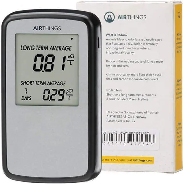 Alt view image 5 of 7 - Airthings Corentium Home Radon Detector 223 Portable, Lightweight, Easy-to-Use, (3) AAA Battery Operated, USA Version, pCi/L