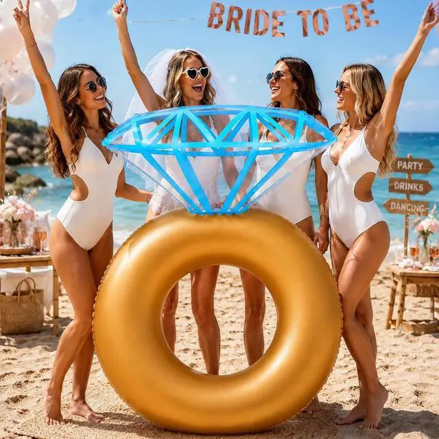 Alt view image 6 of 7 - Jasonwell Inflatable Diamond Ring Pool Float - Engagement Ring Bachelorette Party Float Stagette Decorations Swimming Tube Floaty Outdoor Water Lounge Floats for Adults