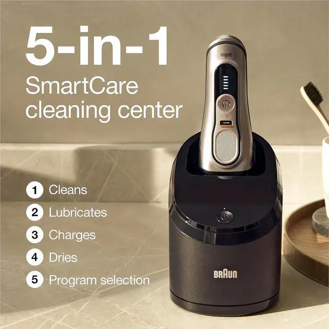 Alt view image 7 of 7 - Braun Electric Razor for Men, Waterproof Foil Shaver, Series 9 Pro 9477cc, Wet & Dry Shave, with Portable Charging Case, ProLift Beard Trimmer, 5-in-1 Cleaning & Charging SmartCare Center, Silver