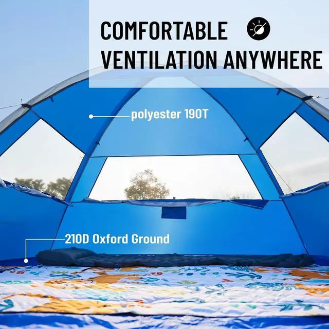 Alt view image 4 of 6 - EchoSmile UPF 50+ Beach Tent Sun Shelter for 3/4 Person, Portable Beach Cabana Tent