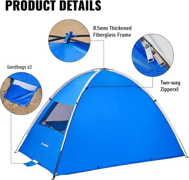 Alt view image 5 of 6 - EchoSmile UPF 50+ Beach Tent Sun Shelter for 3/4 Person, Portable Beach Cabana Tent