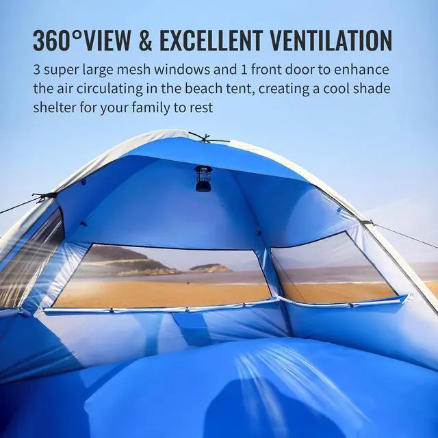 Alt view image 6 of 6 - EchoSmile UPF 50+ Beach Tent Sun Shelter for 3/4 Person, Portable Beach Cabana Tent